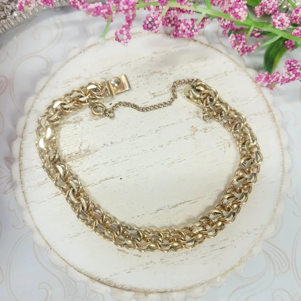 12K Gold Filled Bracelet by Rhythm Vintage Multi Link Charm Chain Bracelet